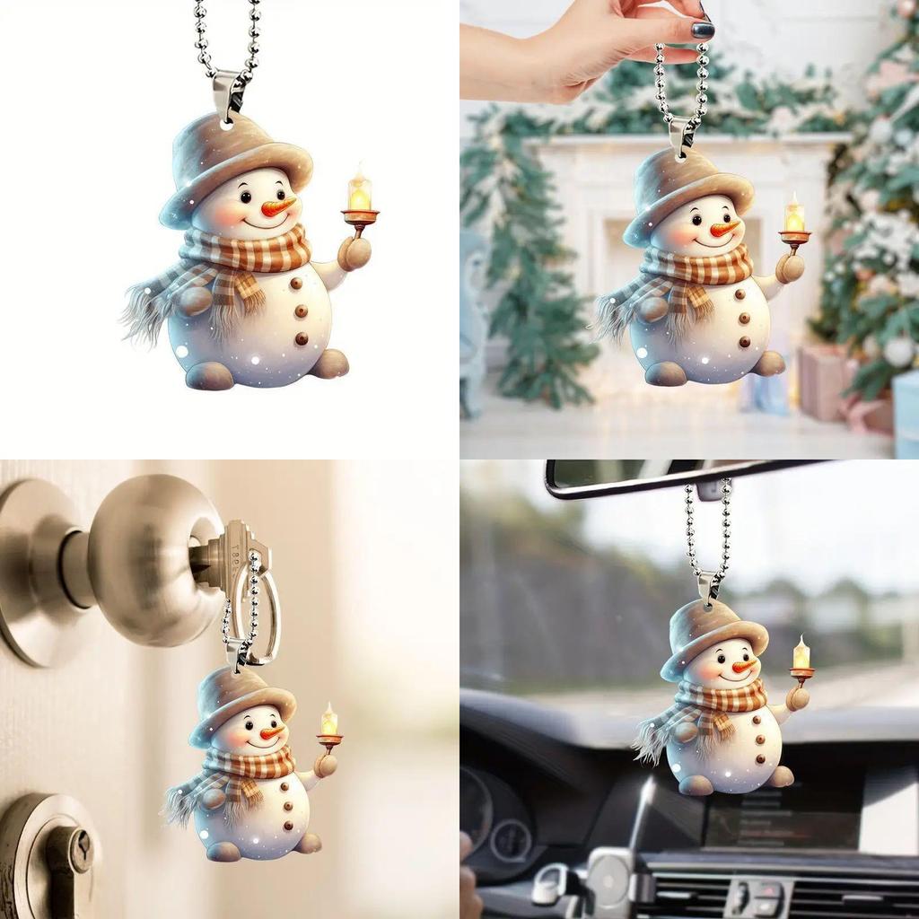 Cute Handheld Candle Snowman Pattern Acrylic Pendant For Christmas Decoration
