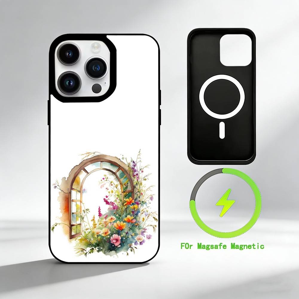 W-Watercolor flowers by the window Phone Case For iPhone 17 16 15 14 13 12 Pro Max Plus for Mirror Wireless Magnetic Cover