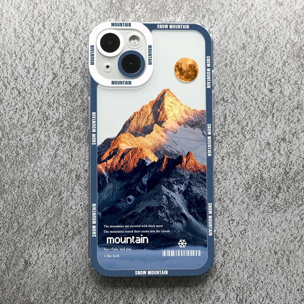 

Nature Aesthetic Snow Mountain Transparent Phone Case For iPhone 13 15 16 14 12 11 Pro Max Plus Mini X XR 7 8 SE Soft Cover Skin iPhone 14