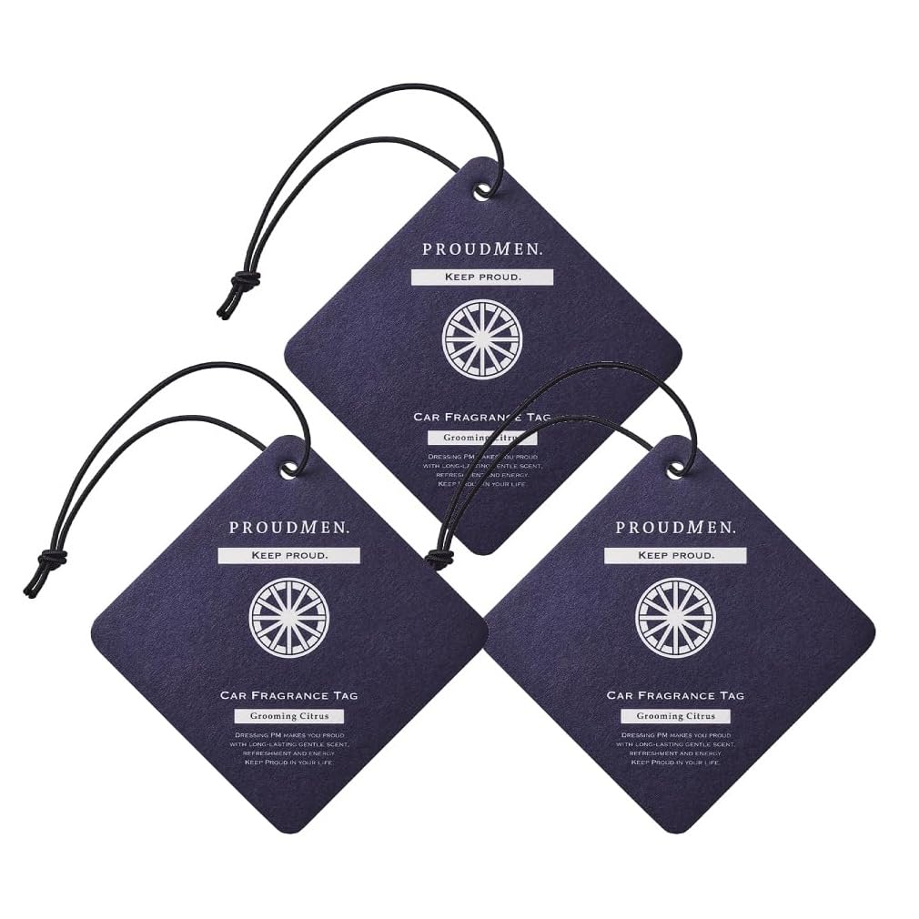 Bulk Proud Men Car Fragrance Set of 3 Citrus Hanging for Cars Purchase Tags, (Grooming Scent), Style,