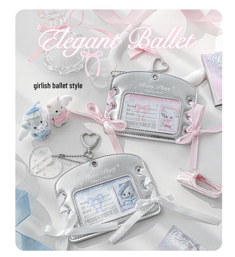 Leather Ballet Lace-Up ID Card Holder - Soft, Compact, Horizontal Design