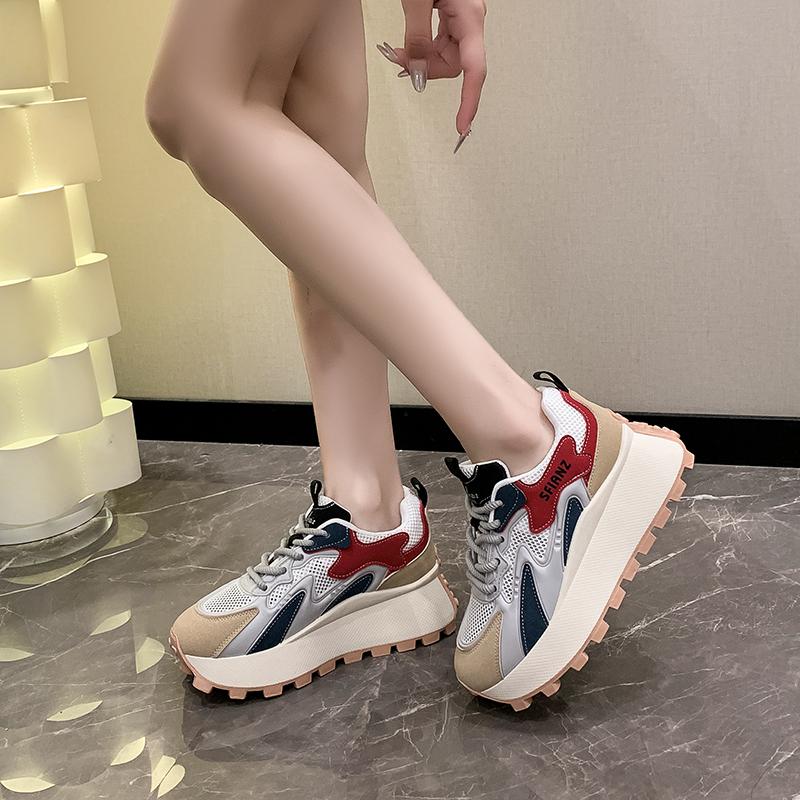 Modne Damskie Oddychające Casualowe Buty Sportowe Damskie Modne 2024 Sznurowane Buty Wulkanizowane na Grubej Podeszwie Damskie Buty do Biegania