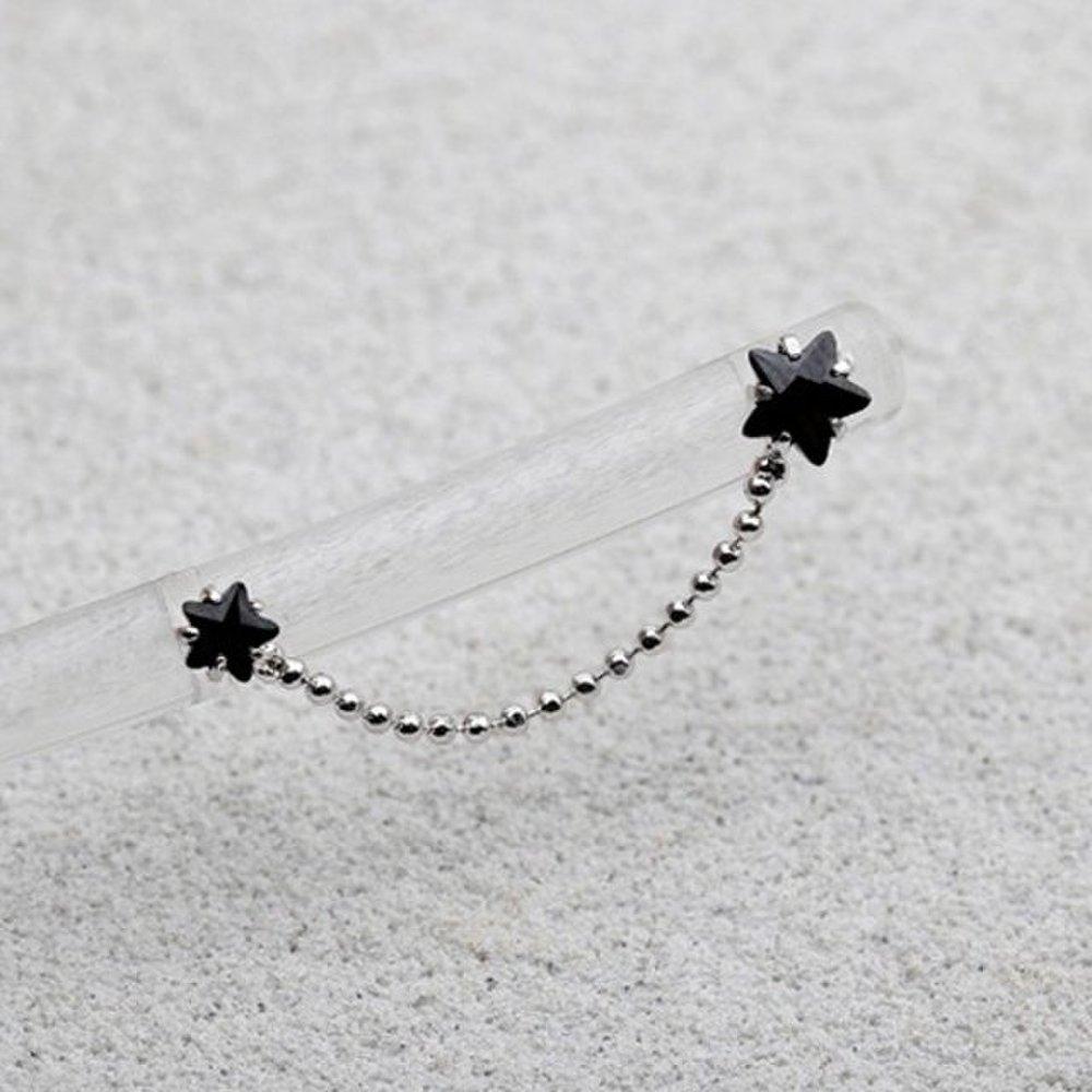 

[Aslit] Linked Earrings Full Silver 925 Two-Pin Black Star Silver Needle