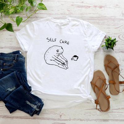 Self Care Frog T-Shirt Funny Cottagecore Frog T-shirts Mental Health Matters Tshirt Women Short Sleeve Graphic Tee Summer Tops