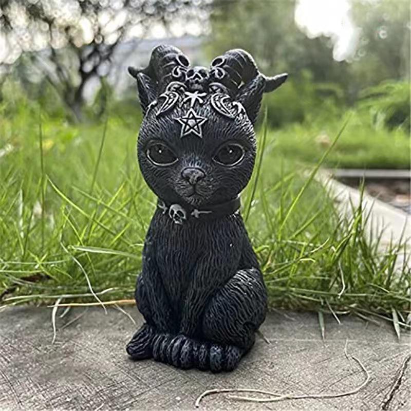 1PC Black Cat Statue Mysterious Cute Cat Witch Cat Doll Witch Decoration Tabletop Decoration Halloween Decoration