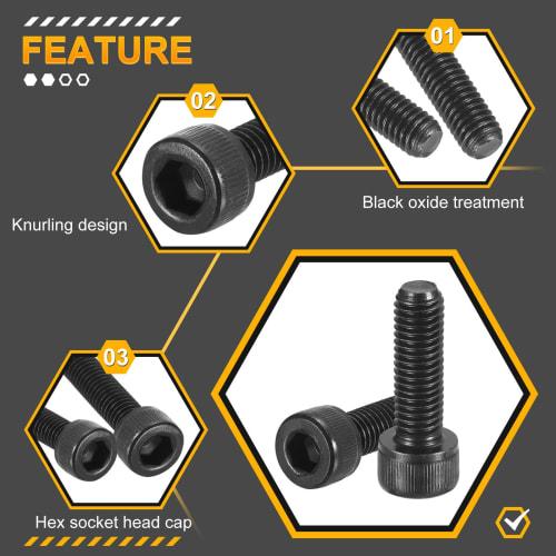 DTGN M6-1x12 Hex Socket Head Cap Screws, 25pcs, Carbon Steel Hex Head Metric Screws, Black, Ideal for Road Bikes, Mountain Bikes, Cars, and Motorcycle