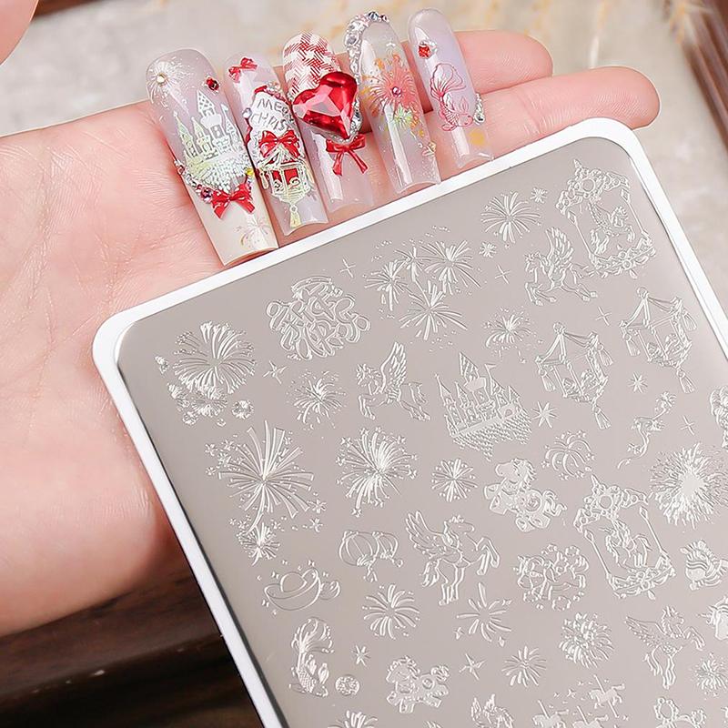 Stencils Print Nail Stencils Stainless Fireworks Nail Stamping Plates Celebration Holiday Year Horse Nail Art