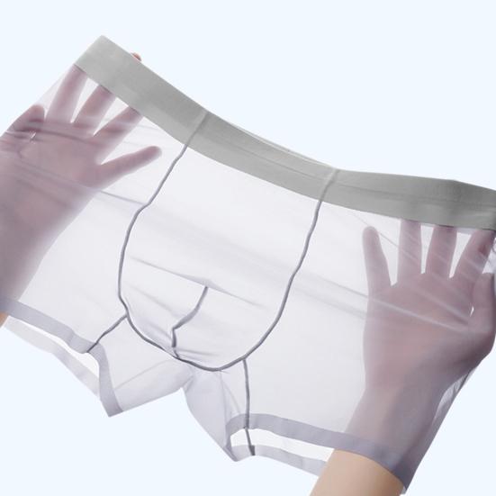 Herren Boxer Unterwäsche Elastisch Mittlere Taille Atmungsaktiv Slim Fit Shorts Slips Reine Farbe U-Konvex Design Ultra Dünn Nahtloses Netzgarn Panties Tägliche Kleidung