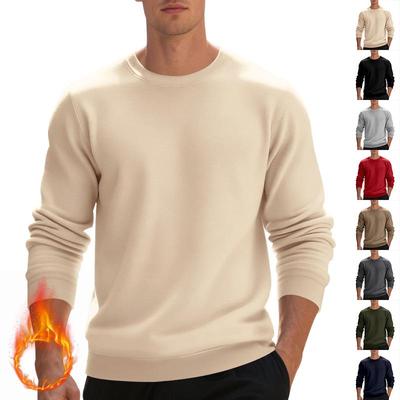 Men's Autumn/Winter Round Neck Solid Color Casual Hoodie - Long Sleeve Pullover