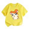 Kids Boys Girls 100% Cotton Crew Neck Short Sleeve T-Shirt, Cute Orange White Cartoon Hamster Print Casual Soft Breathable Tee for Children Daily Wear