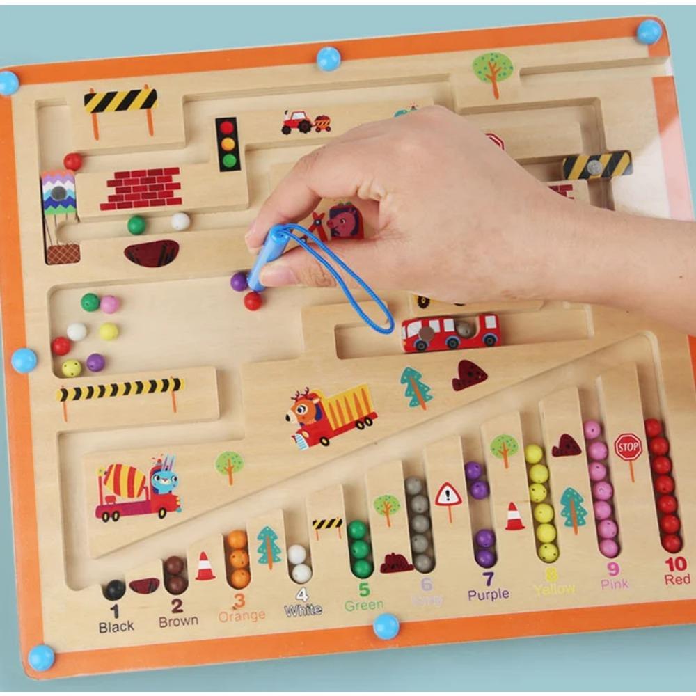 Children Wooden Magnetic Color and Number Maze Learning Education Toys Color Matching Montessori Toys Wooden Toys Gift for Kids