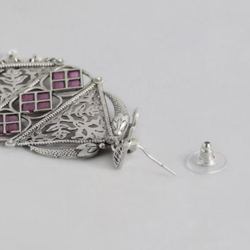 Oxidised Silver Polish Earrings, Silver Pearl Jewelry, Handmade Earring, Women Fashion Earrings
