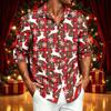 Men's Casual Long Sleeve Shirt with Christmas Print for Spring, Fall and Holiday Casual Wear