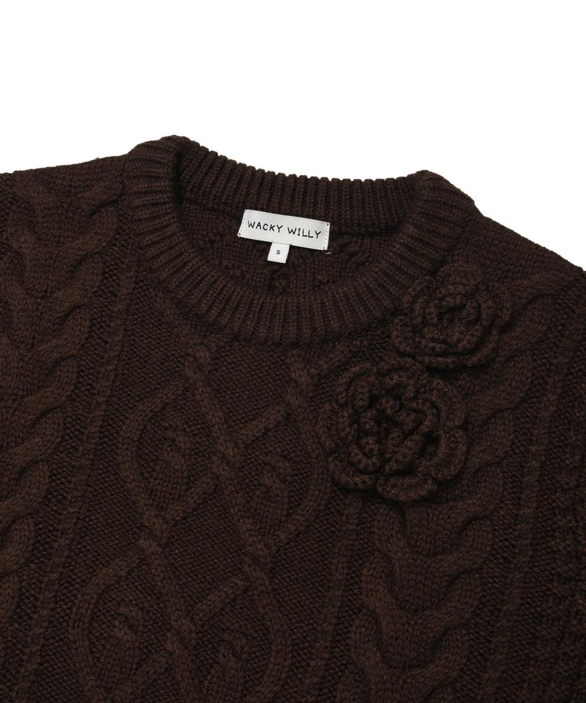 WACKY WILLY Women'S Corsage Fisherman Pullover Brown