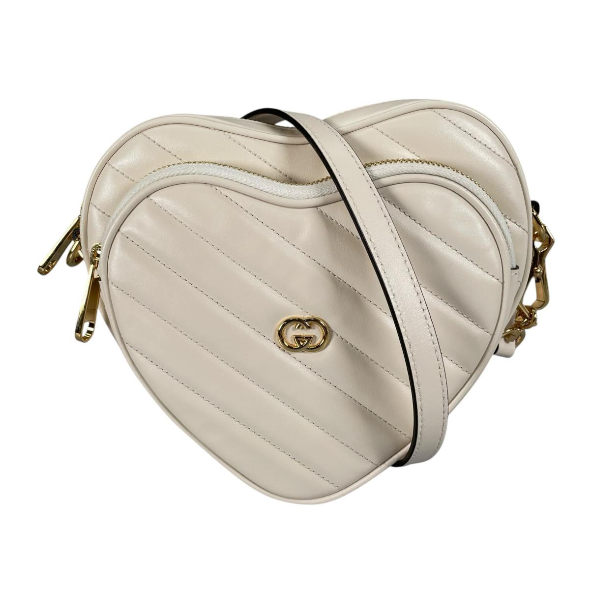 

GUCCI Heart Chain Interlocking G Shoulder Bag leather white Women 751628 Used