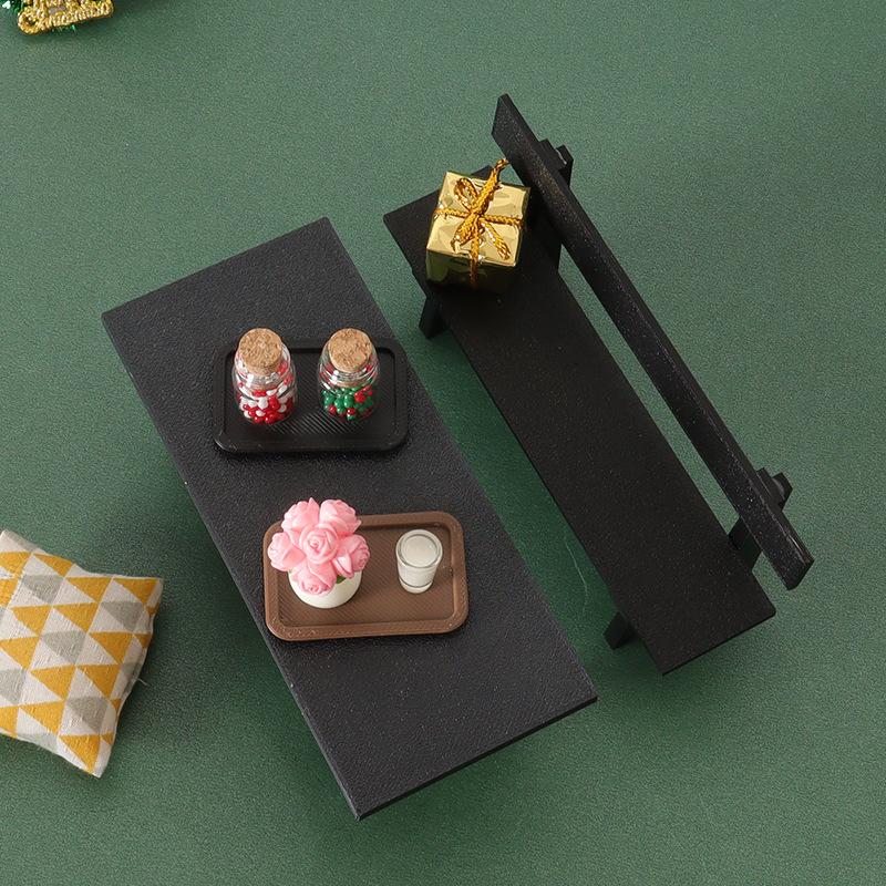 1 Piece Dollhouse Miniature Black Table And Chair Furniture Model Scene Decoration Props Doll House Accessories