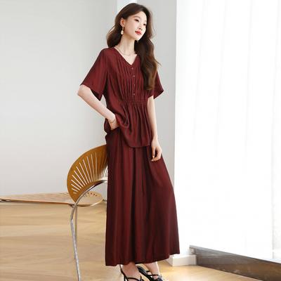 Fashion Suit Women's Summer New Design Temperament Casual Loose Wide-leg Pants Two-piece Set