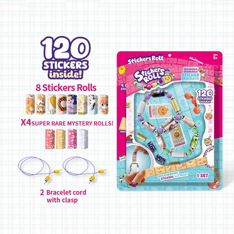 

Набор креативных книжек Sticki Rolls со 120 наклейками, носимые наклейки-браслеты, 1000+ коллекционных наклеек