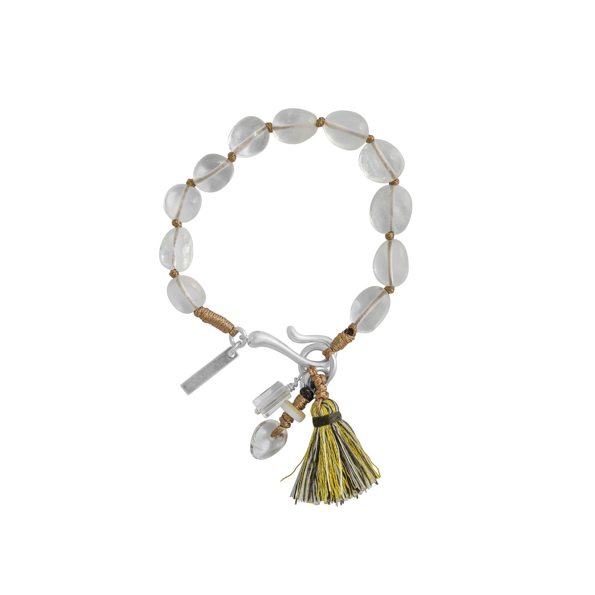 

Nomadic Glacier Ethnic Style White Crystal Tassel Bracelet - Retro Design with Braided Rope