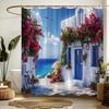 Mediterranean Seaside Cottage Shower Curtain, Waterproof And Mildew-Resistant For Vibrant And Scenic Bathroom Decor
