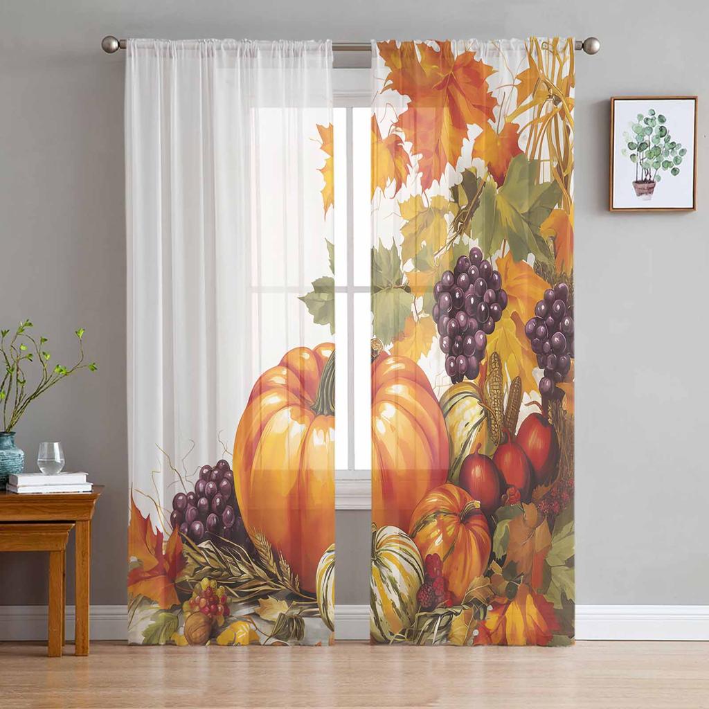 Plant Green Vine Fruit Sheer Curtains for Living Room Decoration Window Curtains for Kitchen Tulle Voile Organza Curtains