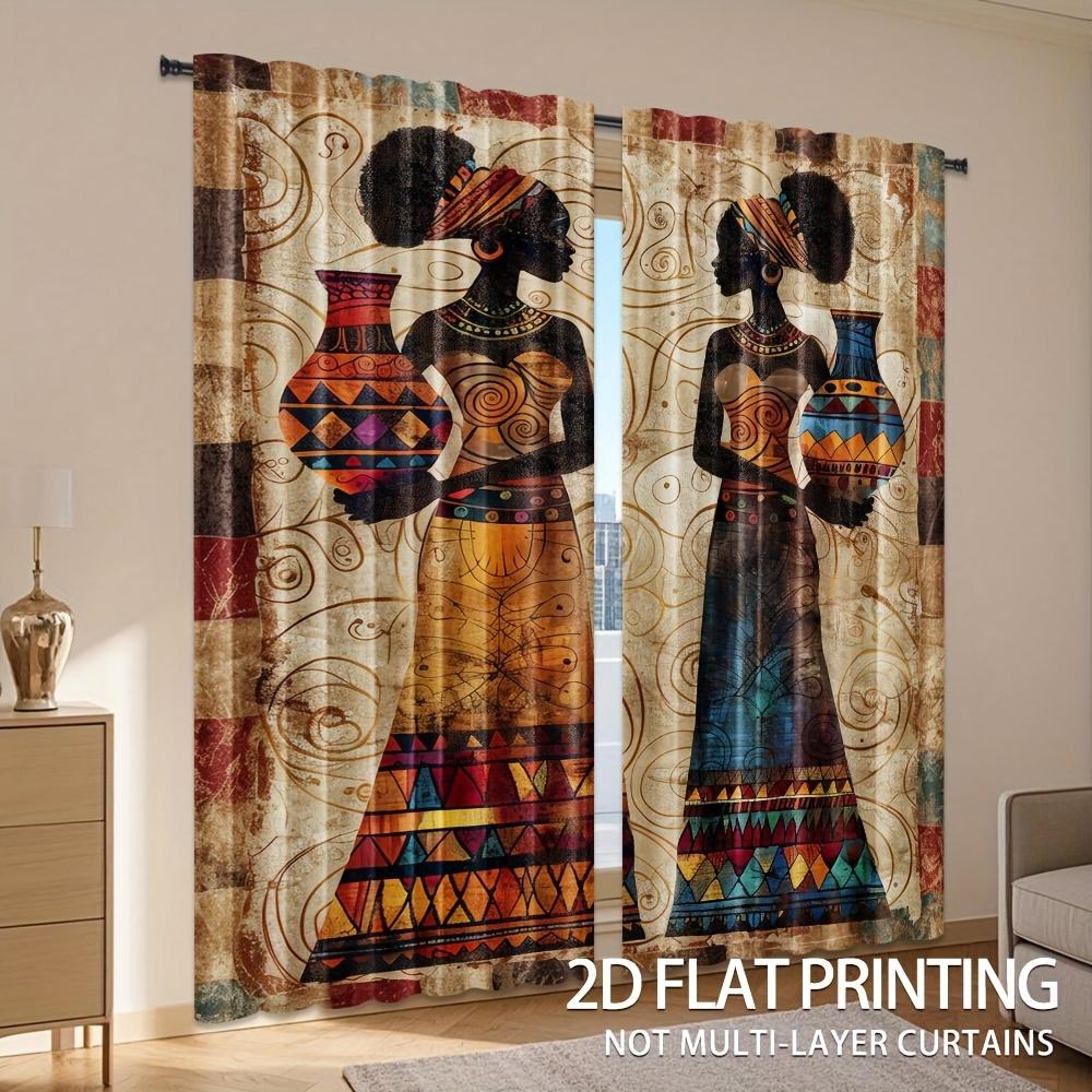 Set Of 2 Boho Women Print Curtains Digital Polyester Living Room Bedroom Study Dining Decor Bohemian Made Great Window Treatment