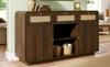 Chest Sideboard 120cm Walnut, with Rattan and Gold Handles, 3 Drawers + 2 Cabinets + Open Shelf, Height-Adjustable Shelves, H85/W120/D40 Cm