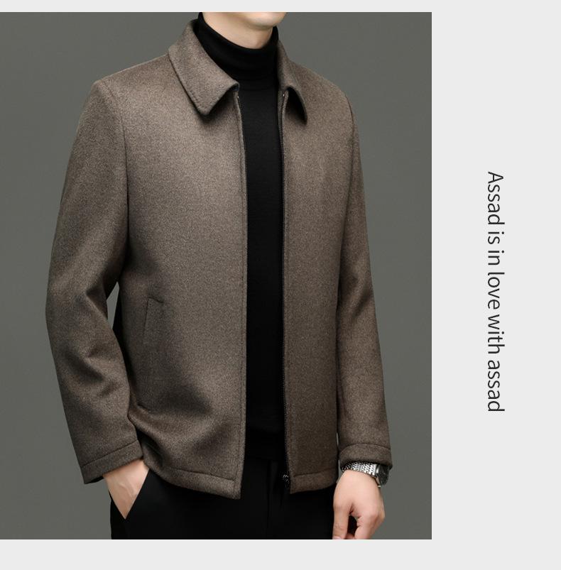 Pánský nový podzimní a zimní ležérní vlněný kabát s klopami