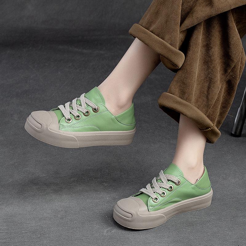 GKTINOO 2025 New Spring Genuine Leather Women Shoes Sneakers Lace-up Sewing Flat Handmade Leisure Comfortable Ladies Shoes