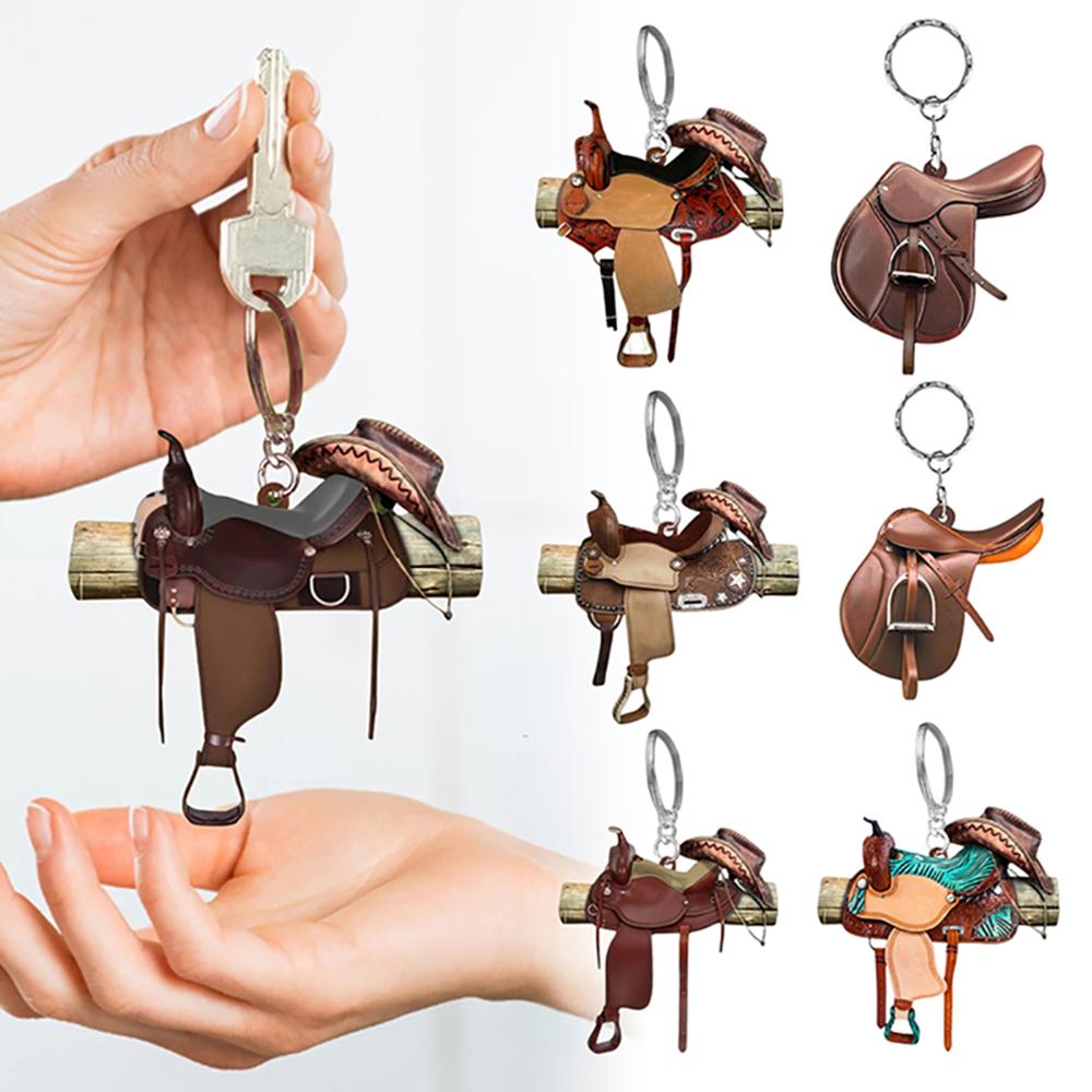 Portachiavi Forma Sella da Cowboy Western per Cavallo Ciondolo Acrilico Portachiavi da Appendere Decorazione Portachiavi per Auto Regali Non 3D