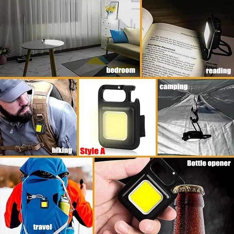 Mini Keychain Lights USB Rechargeable Keychain Light Work Light Outdoor Waterproof Emergency Camping Fishing Magnet Torches Lamp