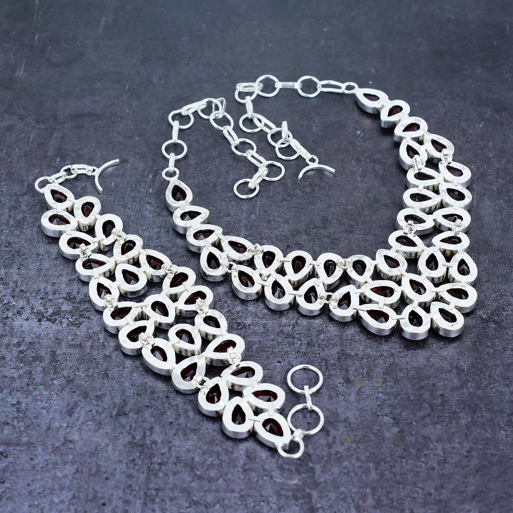 Natural Mozambique Garnet Gemstone 925 Sterling Silver Jewelry Set u3U30