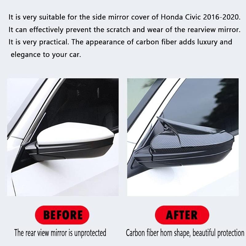 Rearview Side Mirror Cover Wing Cap Exterior Door Rear View Case Trim Carbon Fiber For Civic 10th 2016 2017 2018 2019 2020