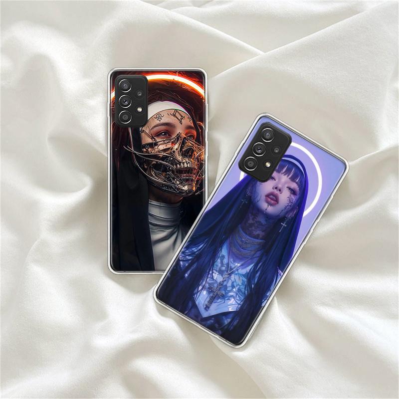 Dunkle Nonne Handyhülle für Samsung A54 A57 A37 A17 A14 A15 A12 A24 A34 A55 A35 A25 A52S A07 A05S A04S A22 A32 A72 Galaxy Note 20 10