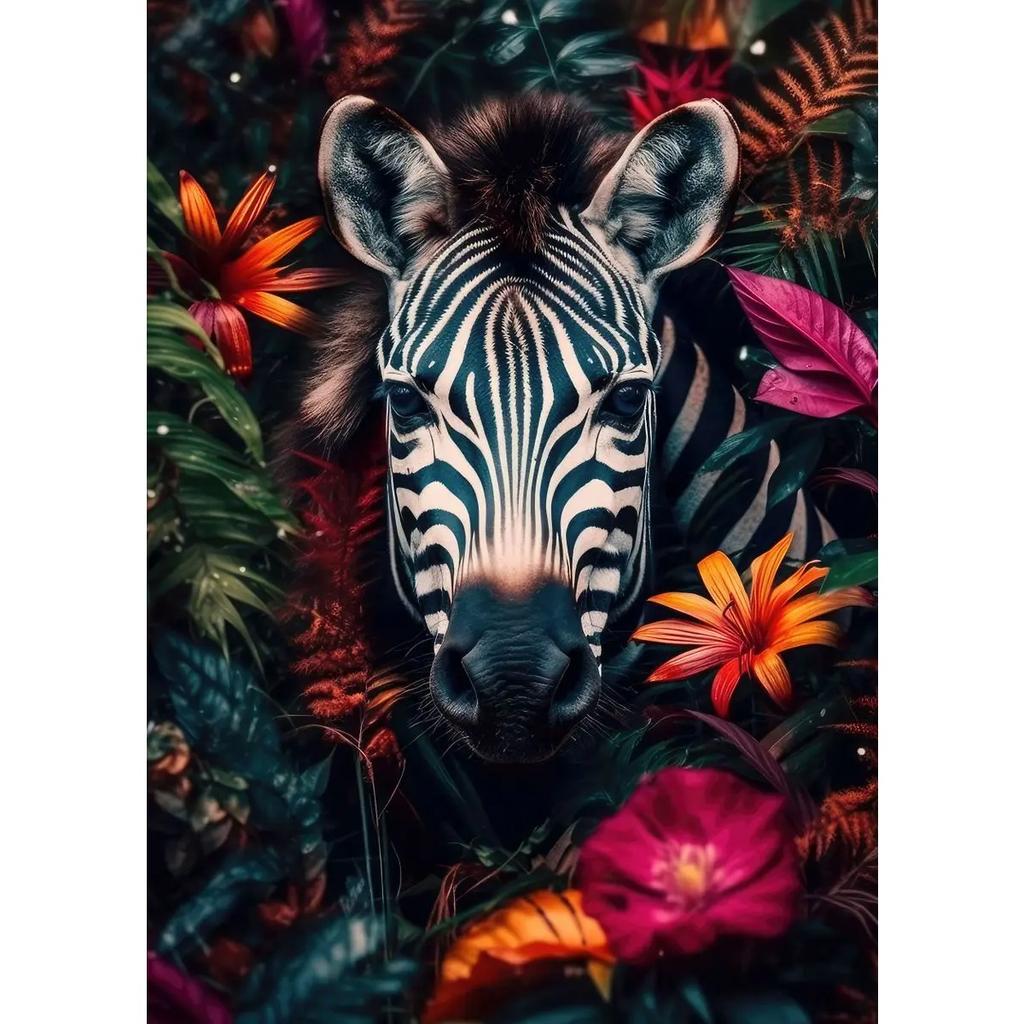 Lion Flamingo Panda Monkey In Flower Jungle Art Posters Wild Animal Art Canvas Painting Print Wall Art Picture Home Decor Mural