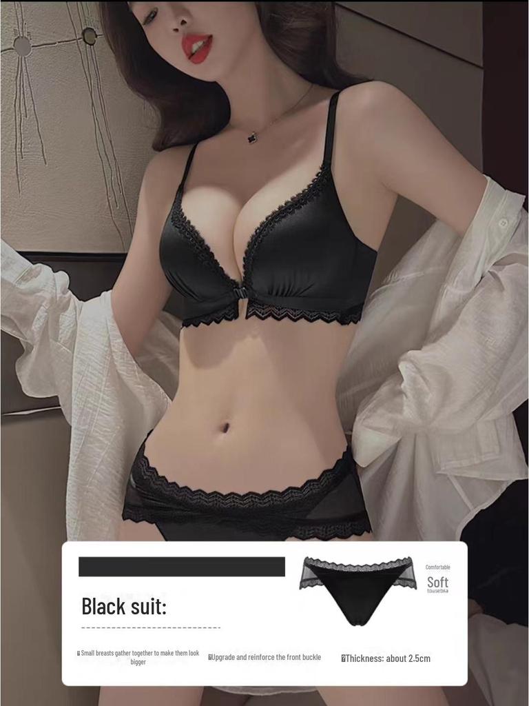 Front Buckle Bra Set for Women with Small Breasts: Lift and Enhance, No Steel Ring, Beautiful Back Design