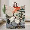 Soft Warm BlanketStudents Travel Chinese Style Crane Throw Blanket Flannel Bedspread For Couch Bed Novelty Sofa Bed Cover
