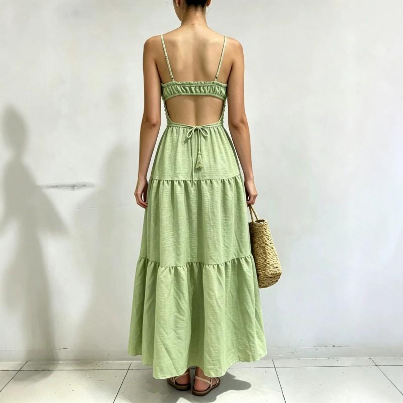 Womens Sleeveless Solid Color Slip Dress Flowy Maxi Beach Vacation