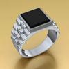 Vintage Silver Color Men's Rings Square Inlaid with Black Stone Personalized Creativity Party Flip Cover Rings Jewelry