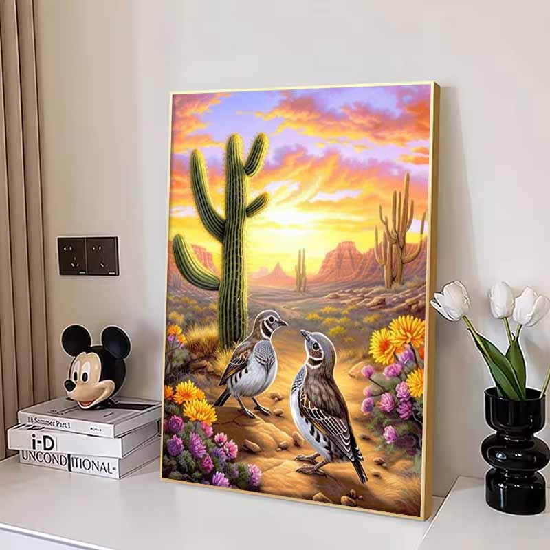 New Arrival 5D DIY Full Circle Diamond Painting "Desert Cactus and Birds" Embroidery Cross Stitch Home Decor Gift