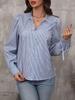 2024 Women's Striped Lantern Sleeve Tie Collar Shirt