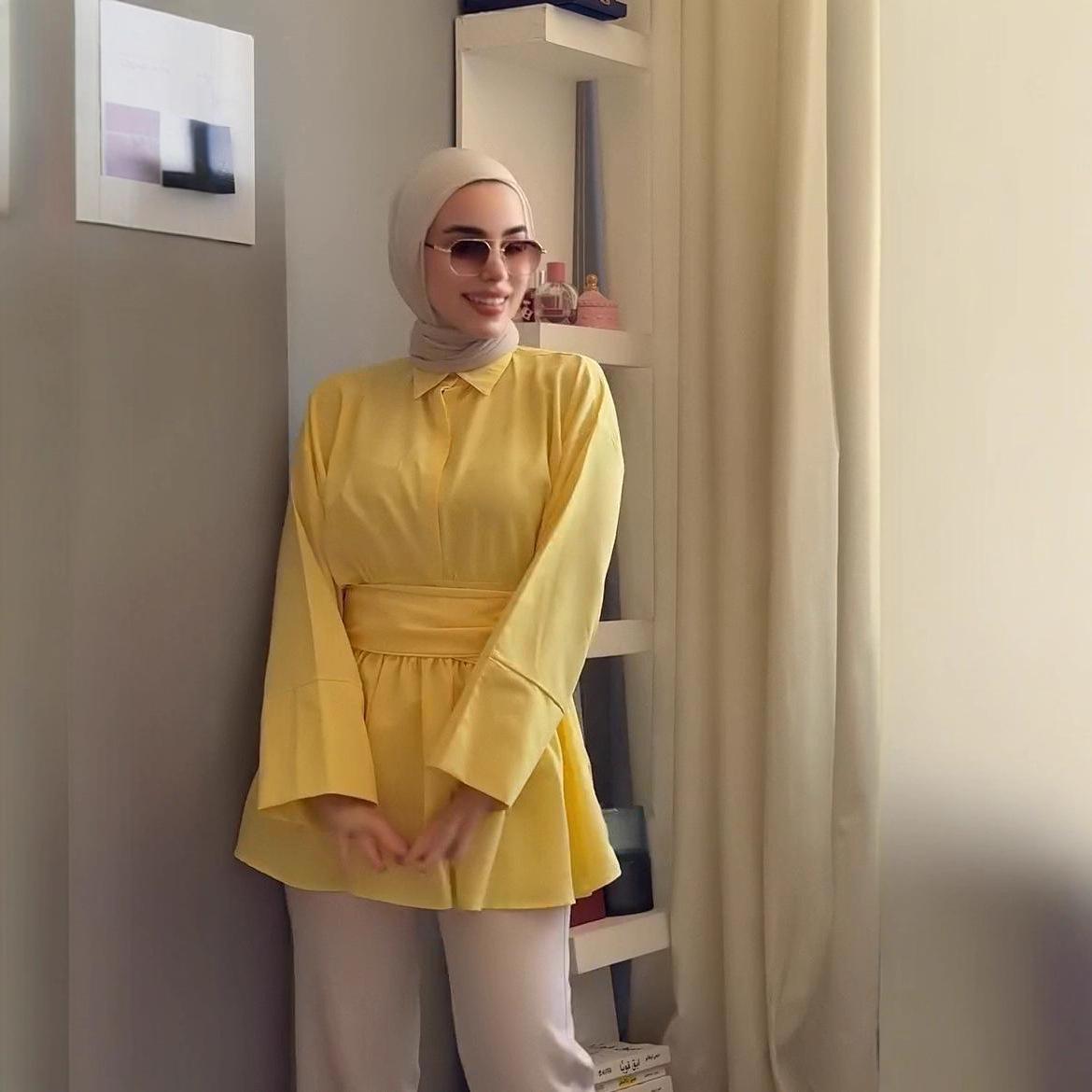 

Летний кардиган 2025 года с завязками, облегающий талию, с длинными рукавами, в европейском и американском стиле S жёлтый