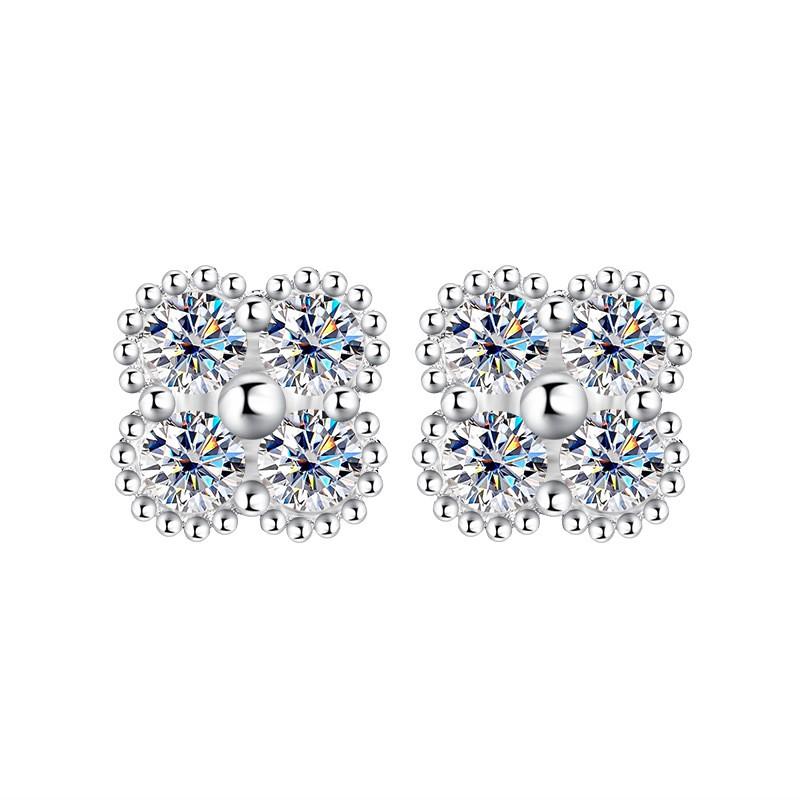 Moissanite Four Leaf Clover Pendant Necklace Bracelet Earring Set Sterling Floral Jewelry Women
