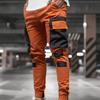 Cargo Pants Large Side Pockets Fine Texture Contrast Color Men Splicing Sports Trousers for Daily Life