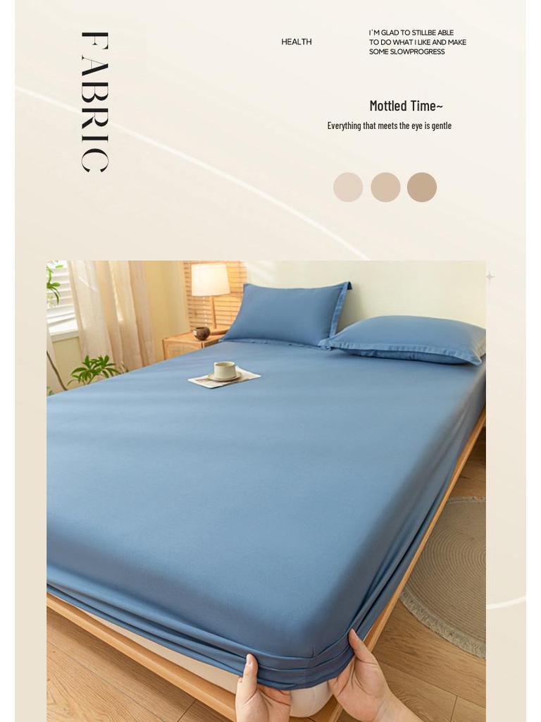 Solid Color Dustproof Fitted Sheet Set & Mattress Protector