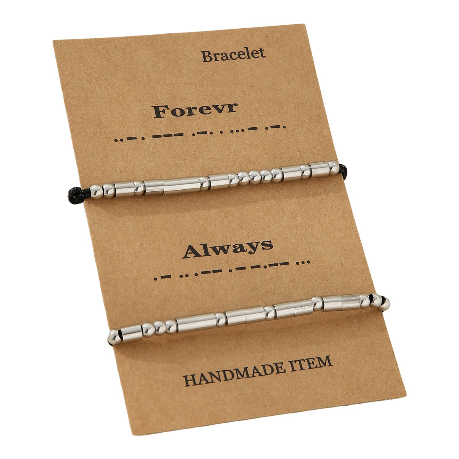 

1 пара браслетов для пары из нержавеющей стали с кодом Морзе, уникальный веревочный браслет, подходит для различных случаев и повседневной носки серебряный