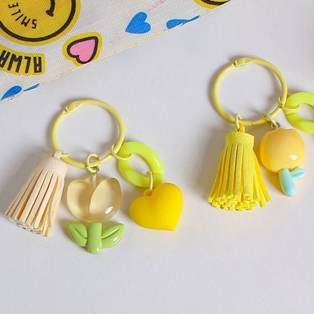 With Tassel Tulip Flower Keychain Young Girl's Heart Sweet Resin Tulip Keyring   Earphone Case