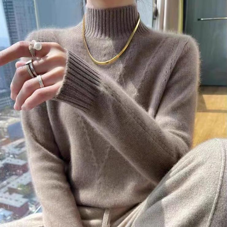 Sweater Women Loose Half Turtleneck Pullover for Women In Autumn and Winter with Thick Solid-color Knitted Top Worn Inside