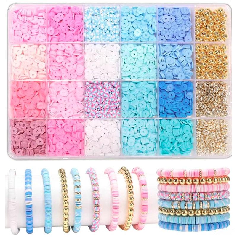 24 Colors Clay Beads Bracelet Making Kit Flat Preppy Beads Polymer Clay Beads Kit for Friendship Bracelets Making Craft DIY