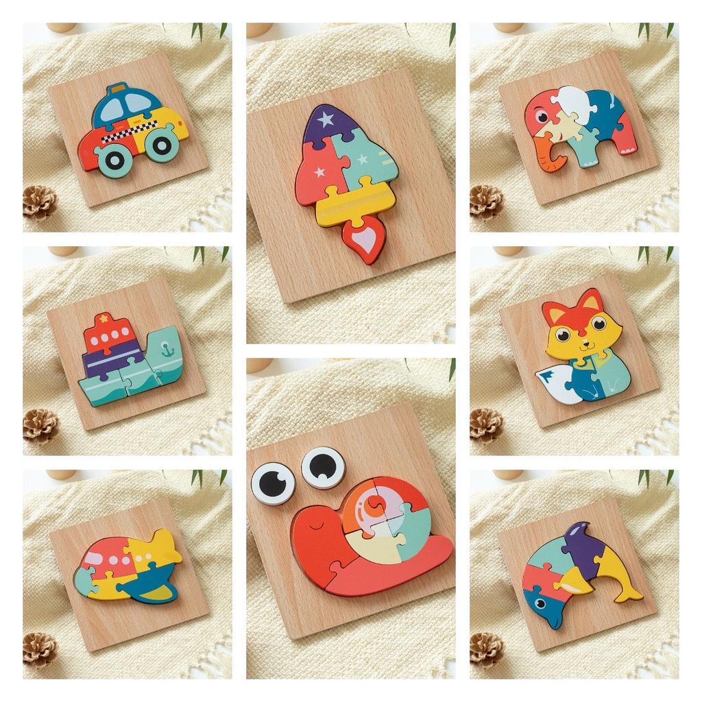 Wooden 3d Puzzle Cognitive Animal Traffic Shapes Matching Blocks For Early Education